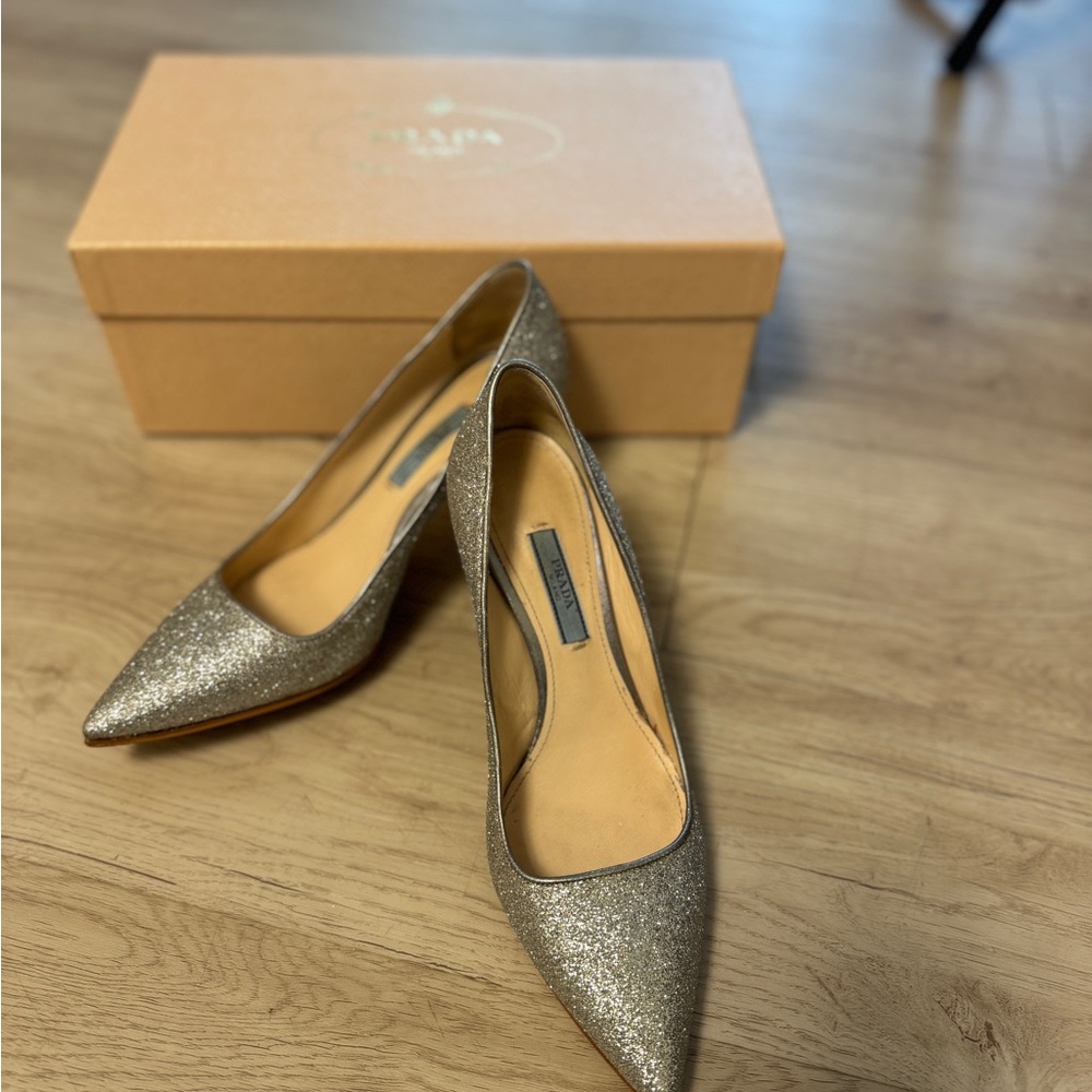 Prada Silver Glitter heels
